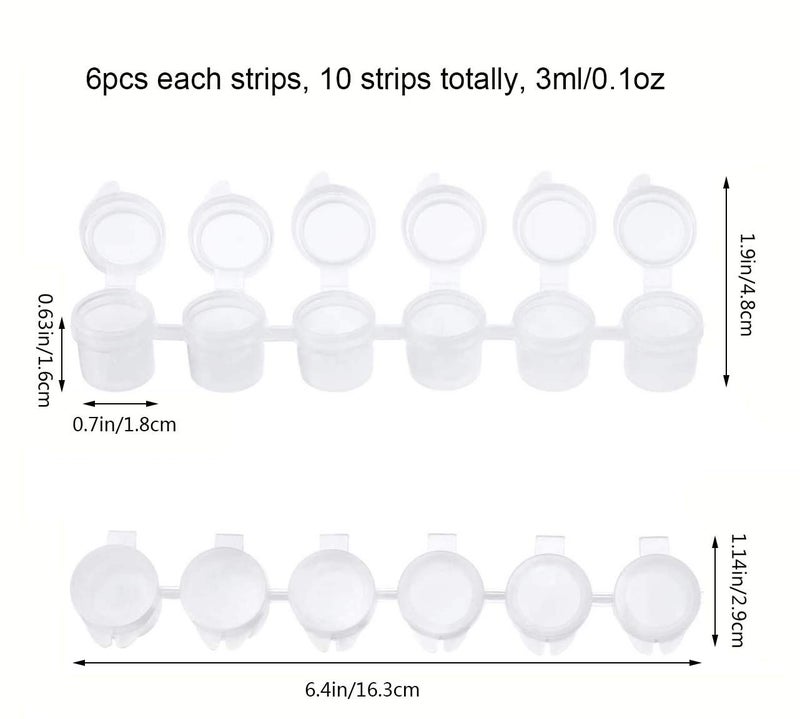 PENTA ANGEL Empty Paint Strips Penta Angel 3ml/0.1oz Paint Cup Pots Mini Clear Plastic Painting Storage Containers with Lids for Mixing Pigment Classrooms Schools Paintings Art Festivals, 10 Strips 60 Pots - Image 2